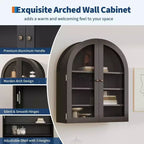 Meuble haut de salle de bain mural avec portes vitrées, organisateur de rangement à 4 niveaux en forme d'arche, armoire à pharmacie avec étagère réglable, 61 x 71 x 23 cm (l x H x P)