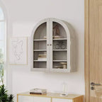 Meuble haut de salle de bain mural avec portes vitrées, organisateur de rangement à 4 niveaux en forme d'arche, armoire à pharmacie avec étagère réglable, 61 x 71 x 23 cm (l x H x P)