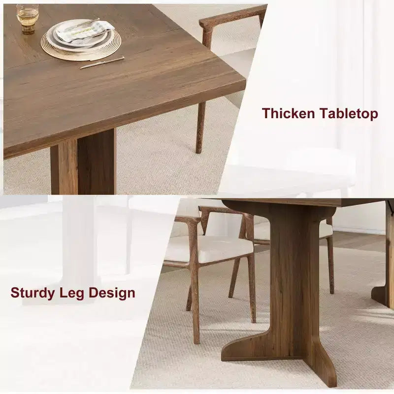 Table de cuisine rectangulaire GustoWave 71.1 de style rustique, avec plateau épais