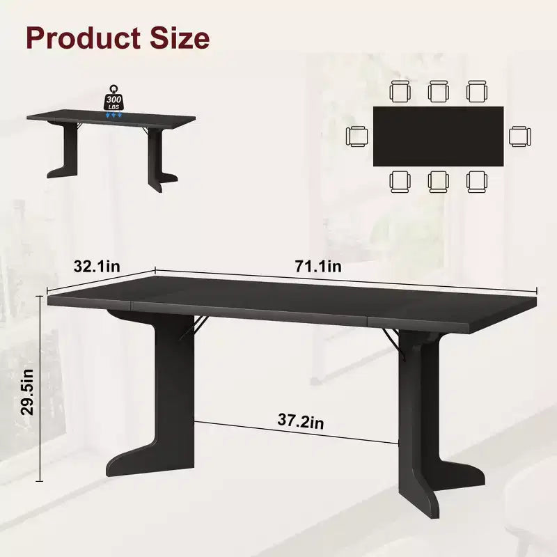 Table de cuisine rectangulaire GustoWave 71.1 de style rustique, avec plateau épais