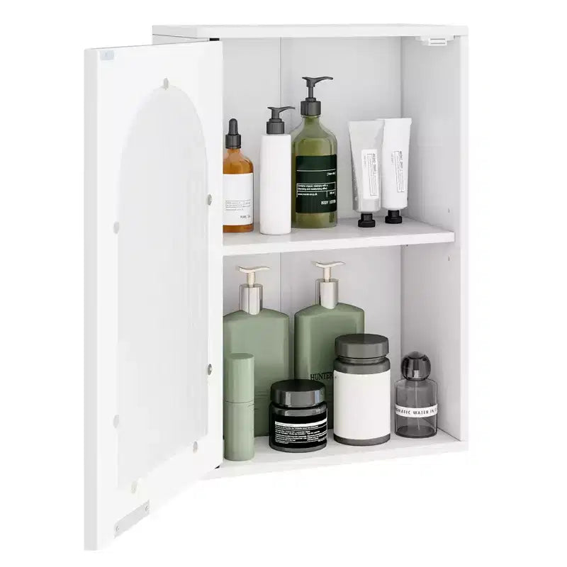 Meuble Mural de Salle de Bain Costway Armoire à Pharmacie avec Porte en Verre Trempé et Étagère Réglable Blanc/Noir/Marron/Gris/Naturel