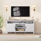 Meuble TV moderne de style rustique, 65 pouces, avec console multimédia, meuble à deux portes ouvertes et 8 étagères de rangement