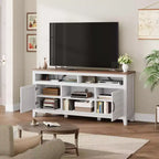 Meuble TV moderne de style rustique, 65 pouces, avec console multimédia, meuble à deux portes ouvertes et 8 étagères de rangement