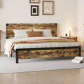 Bed Frame with Underbed Storage, Metal Support Platform Bed with Wooden Headboard, No Box Spring Needed