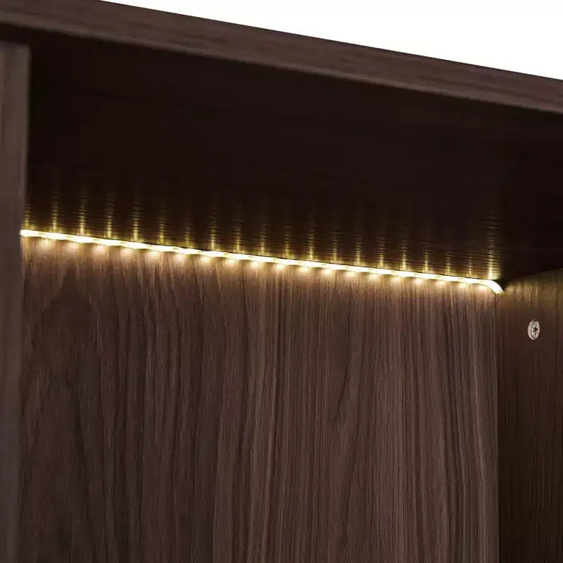 Okak Bahut autoportant avec porte vitrée et LED, vitrine 4 étagères avec 2 tiroirs pour salon cuisine