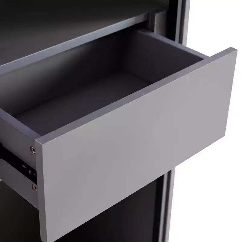 Okak Bahut autoportant avec porte vitrée et LED, vitrine 4 étagères avec 2 tiroirs pour salon cuisine