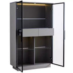 Okak Bahut autoportant avec porte vitrée et LED, vitrine 4 étagères avec 2 tiroirs pour salon cuisine