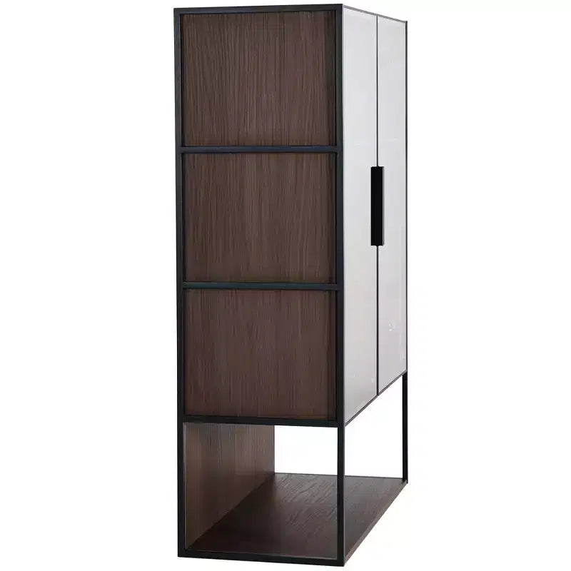 Okak Bahut autoportant avec porte vitrée et LED, vitrine 4 étagères avec 2 tiroirs pour salon cuisine