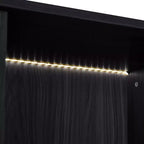 Okak Bahut autoportant avec porte vitrée et LED, vitrine 4 étagères avec 2 tiroirs pour salon cuisine