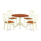 HomeStock Ensemble de meubles de salle à manger 5 pièces comprenant une table de cuisine ronde avec rallonge et 4 chaises de salle à manger, 107x107 cm