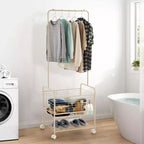 Chariot à linge, panier roulant en métal 3-en-1 avec tringle et étagères - Organisateur peu encombrant pour appartement et salle de bain