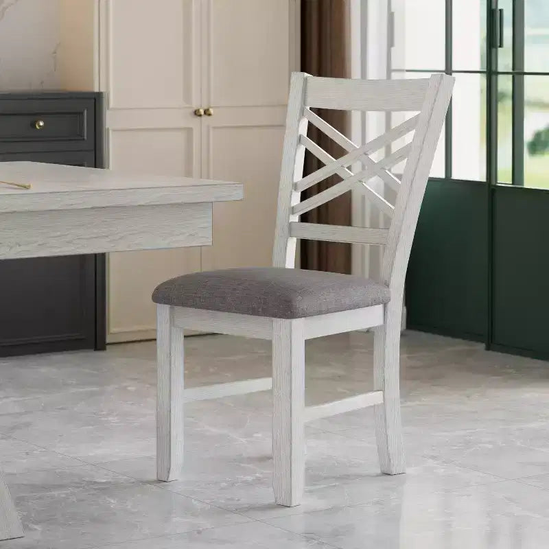 Ensemble de salle à manger VECELO rustique 5 pièces avec table extensible, table en bois d'hévéa avec 4 chaises de salle à manger sans accoudoirs rembourrées pour cuisine, gris