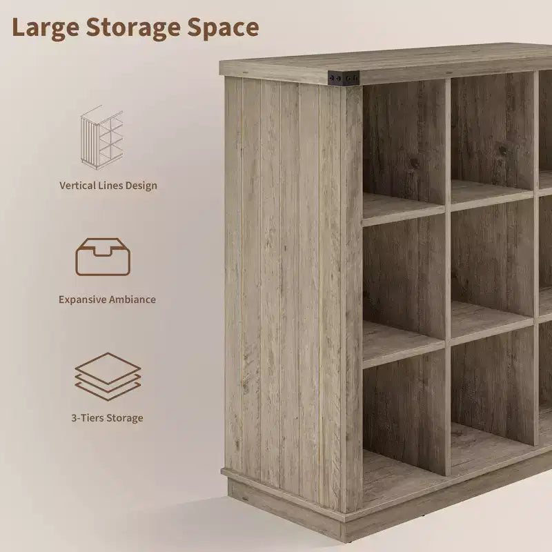 Bibliothèque de rangement 9 cubes, étagère horizontale de style ferme à 4 niveaux, bibliothèque de rangement en bois de 95 cm