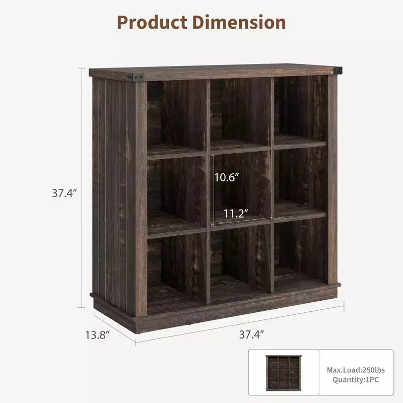 Bibliothèque de rangement 9 cubes, étagère horizontale de style ferme à 4 niveaux, bibliothèque de rangement en bois de 95 cm