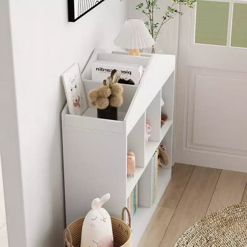 Étagère à Livres pour Enfants, Organisateur de Jouets Blanc, Bibliothèque à 5 Compartiments, Maison de Jeu pour Tout-Petits, Étagère de Rangement en Bois