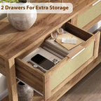 Table d'entrée en rotin avec tiroirs, console bohème pour entrée, table de canapé en bois avec rangement, console à 2 niveaux pour salons, couloir