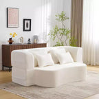 Canapé de sol moderne avec 4 oreillers, canapé futon en tissu peluche, matelas pliant en mousse haute densité pour salon