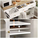 Buffet de ferme de 55 pouces avec rangement, grand buffet de cuisine étroit en bois avec 3 tiroirs et 4 portes pour bar à café