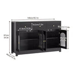 Buffet de ferme de 55 pouces avec rangement, grand buffet de cuisine étroit en bois avec 3 tiroirs et 4 portes pour bar à café