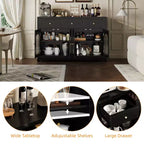 Buffet de ferme de 55 pouces avec rangement, grand buffet de cuisine étroit en bois avec 3 tiroirs et 4 portes pour bar à café