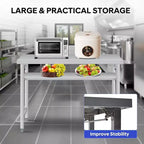 Table pliante en acier inoxydable - Capacité de 417 kg, étagère réglable et roulettes verrouillables, table de travail commerciale pour cuisine/restaurant