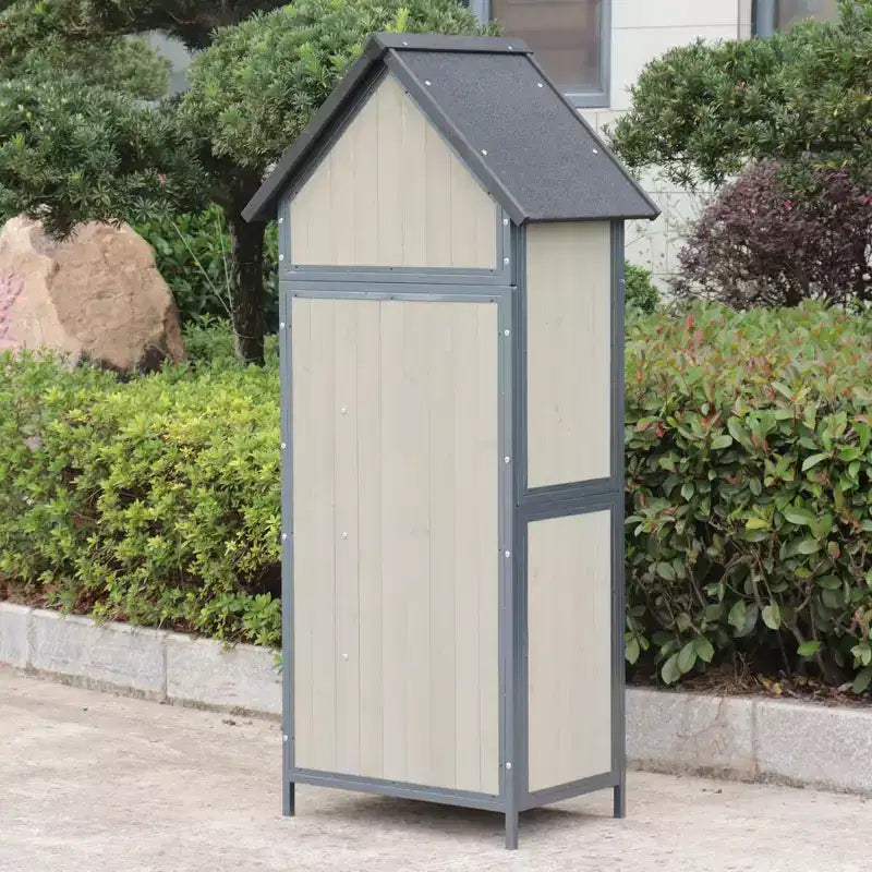Outdoor Sheds Storage, Vertical Storage Sheds, Wooden Sheds with Metal Frame, Large Capacity Storage
