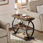 Table d'appoint à 3 niveaux Lantine, table d'appoint industrielle en bois avec cadre en métal pour chambre à coucher, salon, marron rustique