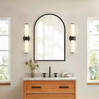 PexFix 36 x 24 Arched Recessed Bathroom Cabinet with Mirror Stainless Steel Frame and 2 Adjustable Shelves Wall Medicine Cabinets Mirrors Black