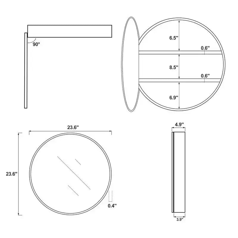 PexFix Armoire de toilette ronde noire 24 pouces avec miroir, montage en surface, cadre métallique, étagères amovibles pour salle de bain