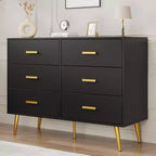 Modern 6 Drawer Dresser with Storage Space, Wooden Dresser with Gold Handles, Chest Dresser with Deep Drawers for Bedroom, Living Room, Office