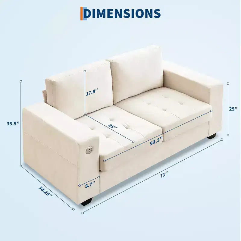 Canapé Cloud, Canapé capitonné surdimensionné 178 cm avec ports USB - Aucun assemblage requis, Assise profonde pour salon ou bureau