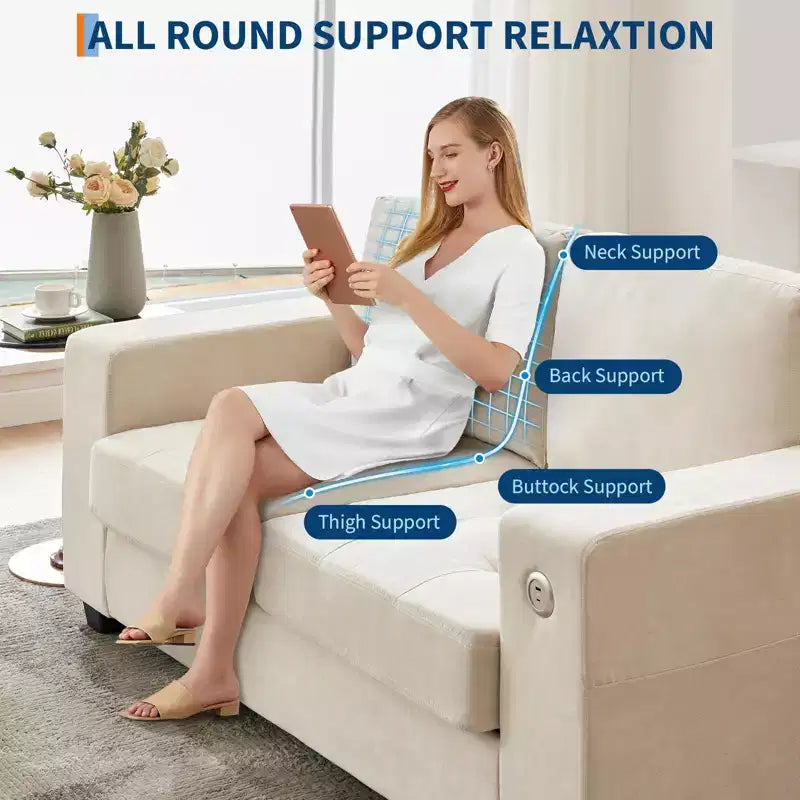 Canapé Cloud, Canapé capitonné surdimensionné 178 cm avec ports USB - Aucun assemblage requis, Assise profonde pour salon ou bureau