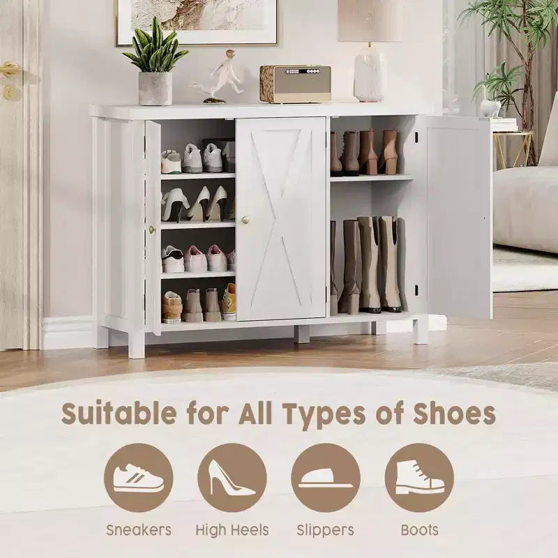 Meuble à chaussures avec portes, meuble à chaussures de ferme de 89 cm, rangement de chaussures à 4 niveaux pour entrée, grand meuble organisateur de chaussures pour salon et couloir.