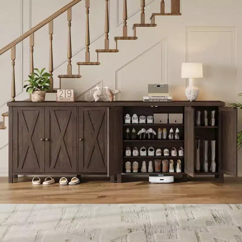 Meuble à chaussures avec portes, meuble à chaussures de ferme de 89 cm, rangement de chaussures à 4 niveaux pour entrée, grand meuble organisateur de chaussures pour salon et couloir.