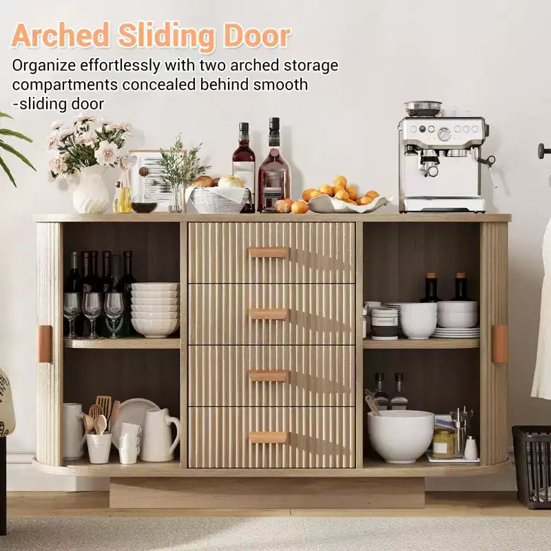 47 Buffet en cannage moderne pour cuisine avec rangement, meuble de bar à café avec portes