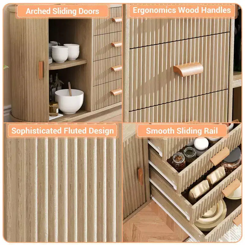 47 Buffet en cannage moderne pour cuisine avec rangement, meuble de bar à café avec portes