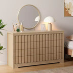 COZONY Fluted 8-Drawer Modern Wooden Dresser  Handleless Chest with Deep Storage for Bedroom, Living Room & Hallway, Natural Oak