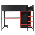 Lit mezzanine moderne en bois GDFStudio Opal avec bureau intégré, armoire, LED et 1 tiroir