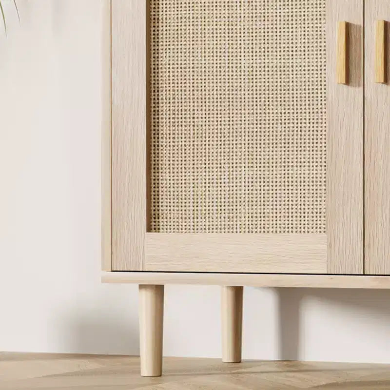 Meuble d'appoint moderne en rotin de 91 cm - Buffet de rangement à 2 portes avec étagère, meuble TV bohème et bar à café pour salle à manger, cuisine et entrée