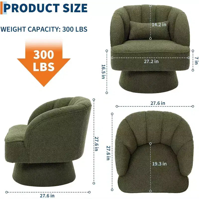 Fauteuil pivotant - Fauteuil moderne rembourré en velours Teddy Bear avec dossier rayé et rembourrage moelleux, pour salon, chambre à coucher