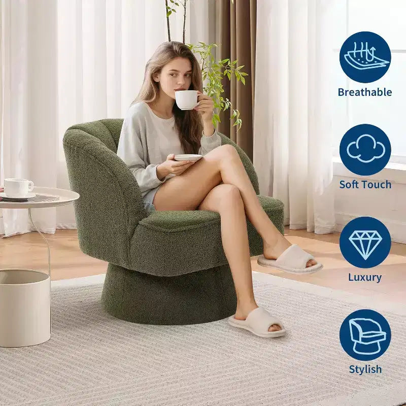 Fauteuil pivotant - Fauteuil moderne rembourré en velours Teddy Bear avec dossier rayé et rembourrage moelleux, pour salon, chambre à coucher