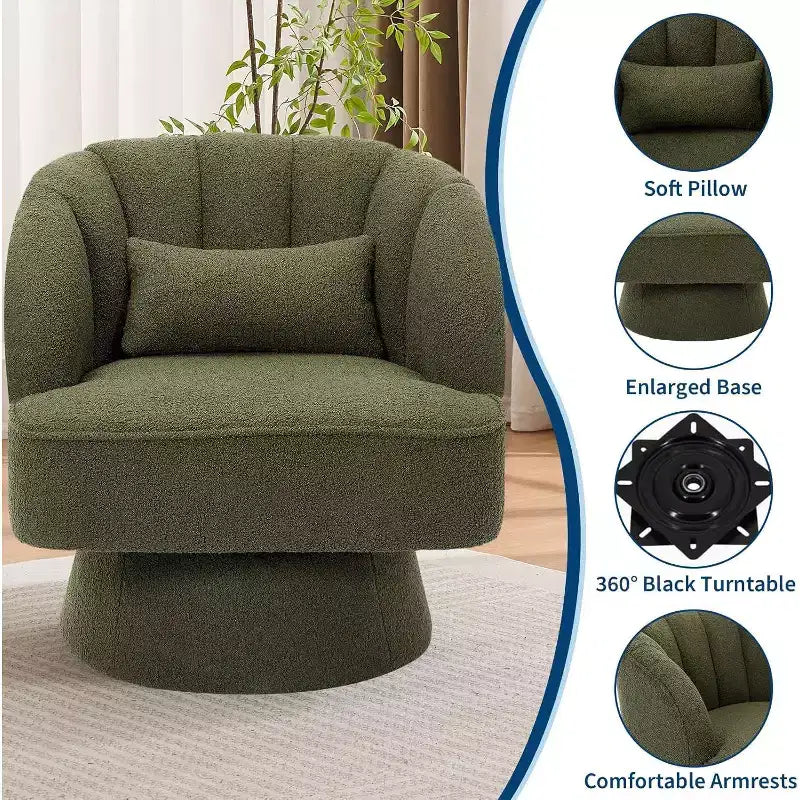Fauteuil pivotant - Fauteuil moderne rembourré en velours Teddy Bear avec dossier rayé et rembourrage moelleux, pour salon, chambre à coucher