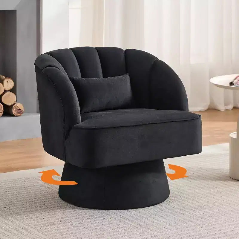 Fauteuil pivotant - Fauteuil moderne rembourré en velours Teddy Bear avec dossier rayé et rembourrage moelleux, pour salon, chambre à coucher