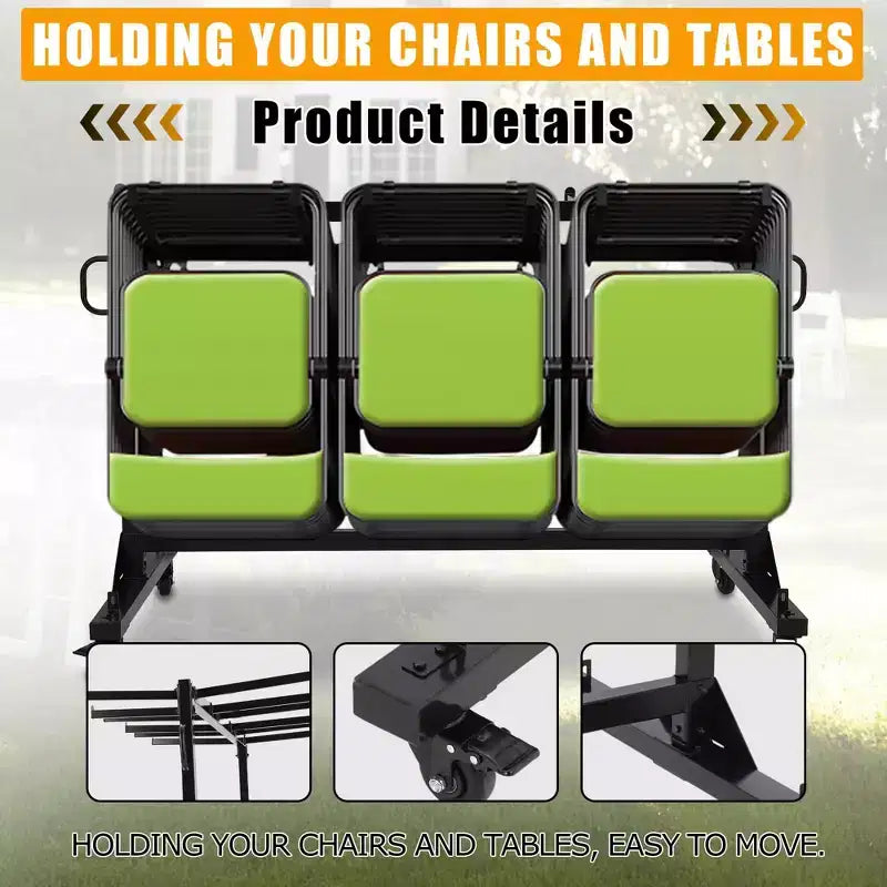 Support de Chaises Pliantes TROPOW Chariot de Rangement de Chaises Pliables avec Roues et Support, Capacité de 360 kg, Housse Résistante aux Intempéries Incluse