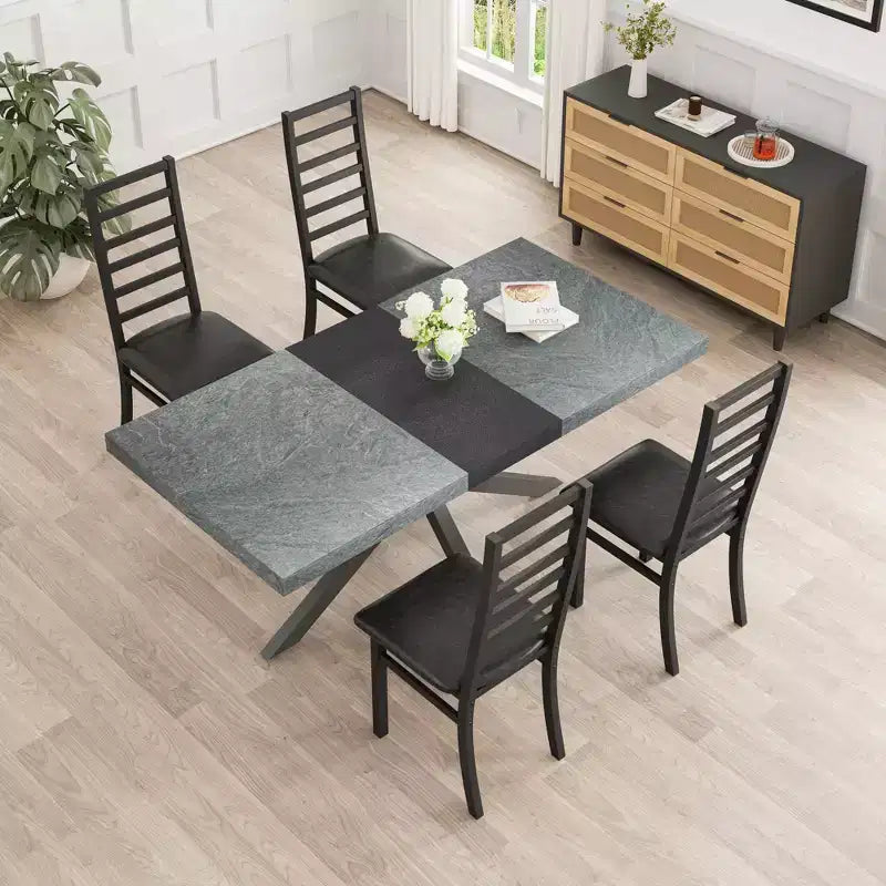 MAYEERTY Chaises de salle à manger en métal, lot de 4, pieds en acier et sièges en cuir PU, dossier haut sans accoudoirs, pour salon et cuisine, noir