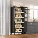 GustoWave Armoire de rangement haute de 160 cm avec portes en verre, meuble de cuisine à 5 niveaux, étagères réglables pour cuisine, salle à manger, salle de bain