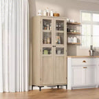 GustoWave Armoire de rangement haute de 160 cm avec portes en verre, meuble de cuisine à 5 niveaux, étagères réglables pour cuisine, salle à manger, salle de bain