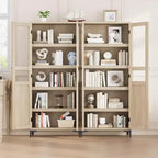 GustoWave Armoire de rangement haute de 160 cm avec portes en verre, meuble de cuisine à 5 niveaux, étagères réglables pour cuisine, salle à manger, salle de bain