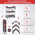 Chariot utilitaire pliable à roulettes, desserte à 3 niveaux avec roues verrouillables et capacité de 76 kg, chariot pliable pour maison, bureau, garage, entrepôt