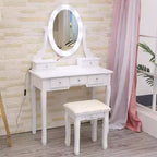 Coiffeuse moderne avec miroir LED, 5 tiroirs de rangement, tabouret moelleux, conception convertible, assemblage rapide